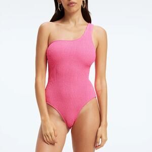 NWT Good American XS Always Fits Shoulder One-Piece Swimsuit Bright Pink Neon